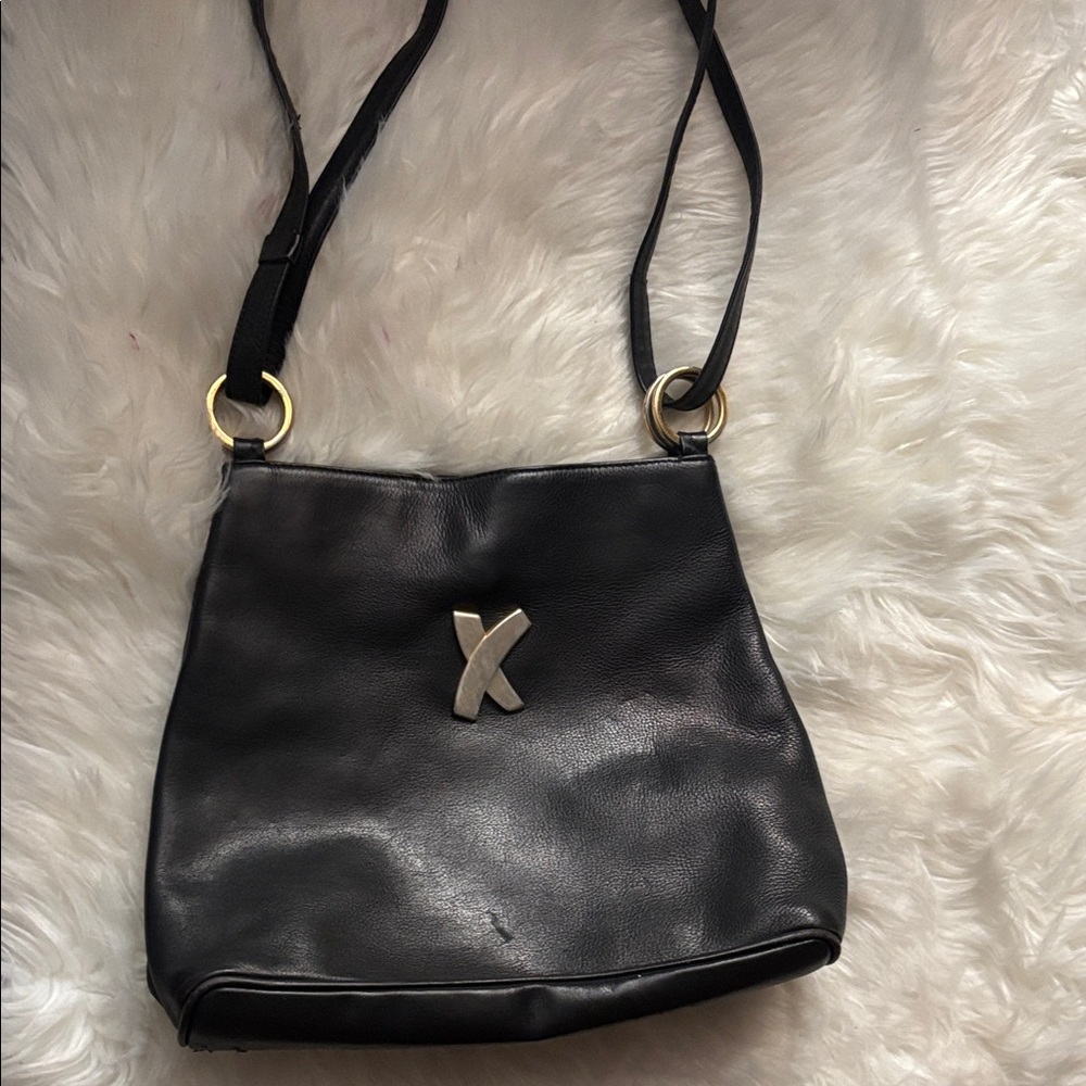 Paloma Picasso Black Crossbody Bag with Gold Accents